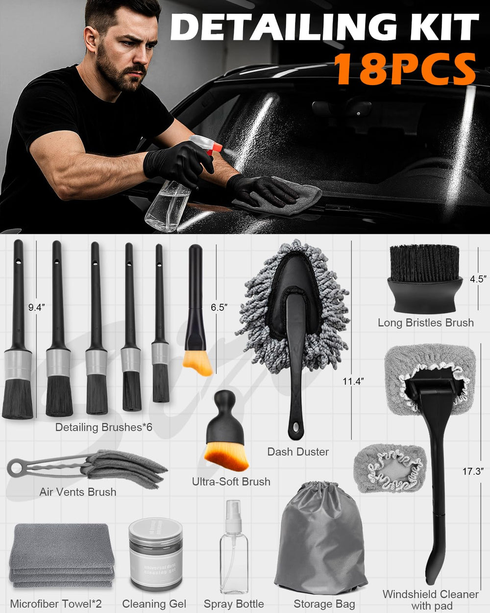 Viewmax interior detailing brushes set for precision cleaning of seams and emblems.