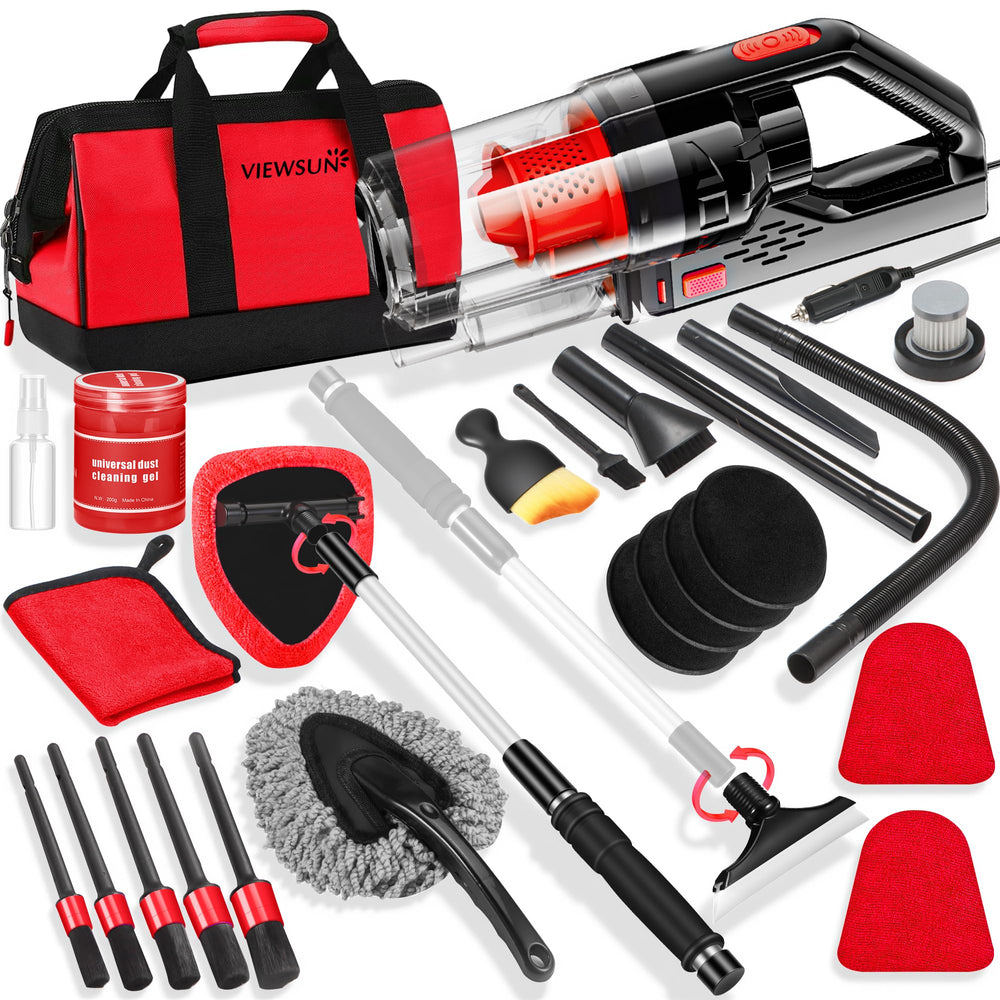 Viewsun 17pcs car cleaning kit handheld vacuum for quick interior cleanup.