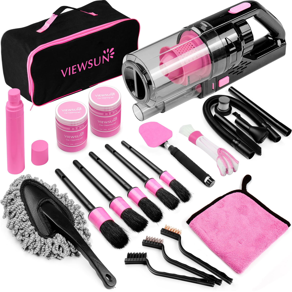 Viewsun 17pcs car cleaning kit vacuum with powerful suction for spotless interiors.
