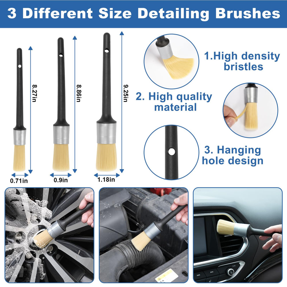 Viewsun detailing brushes in three sizes for various surfaces