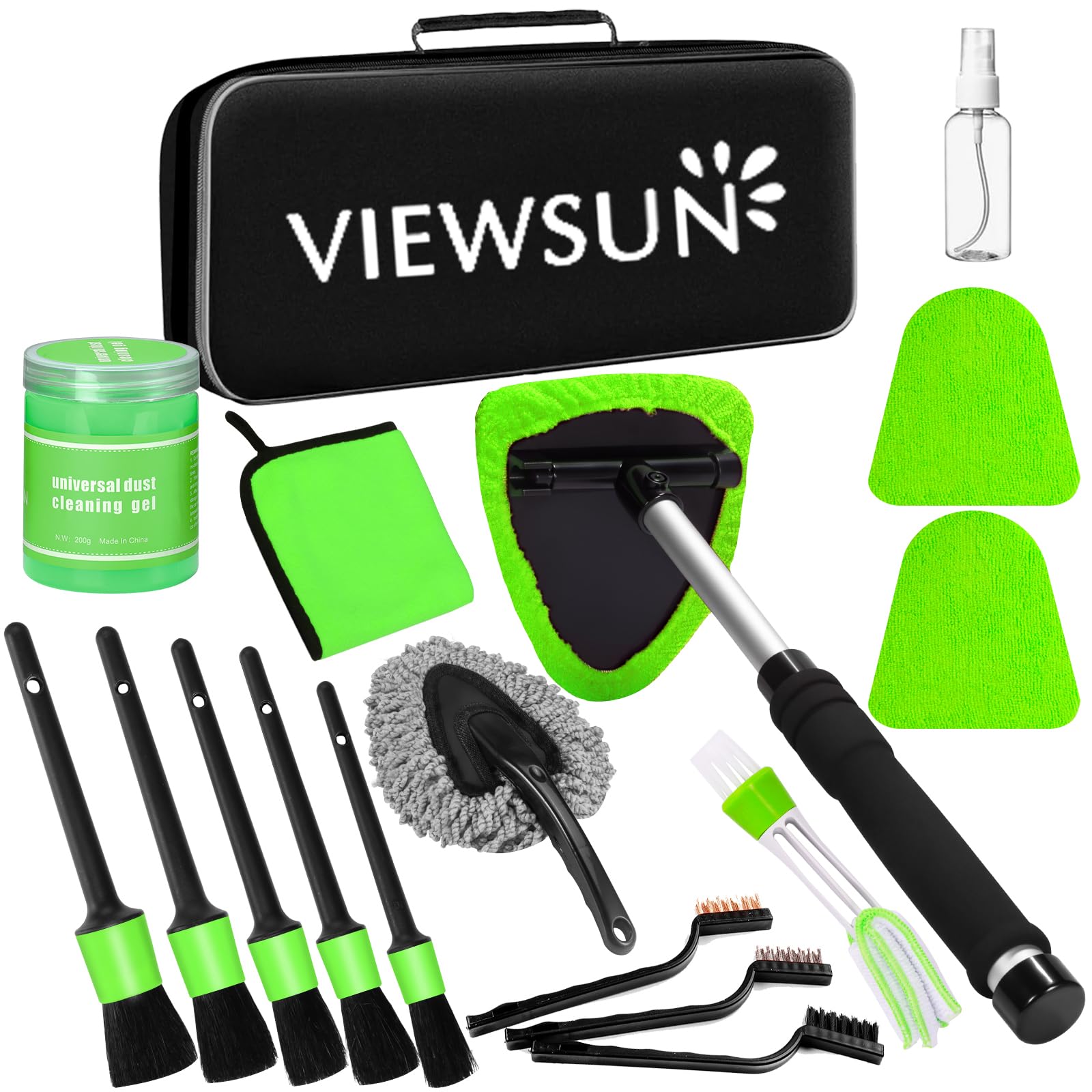 Viewsun green windshield cleaner tool with extendable handle for hard-to-reach glass