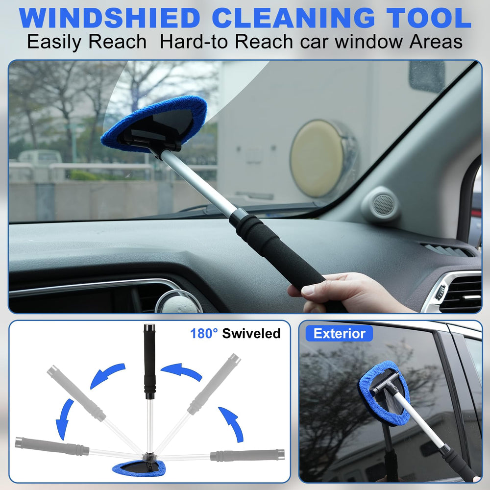 Viewsun windshield cleaner with 180° swivel head for full coverage