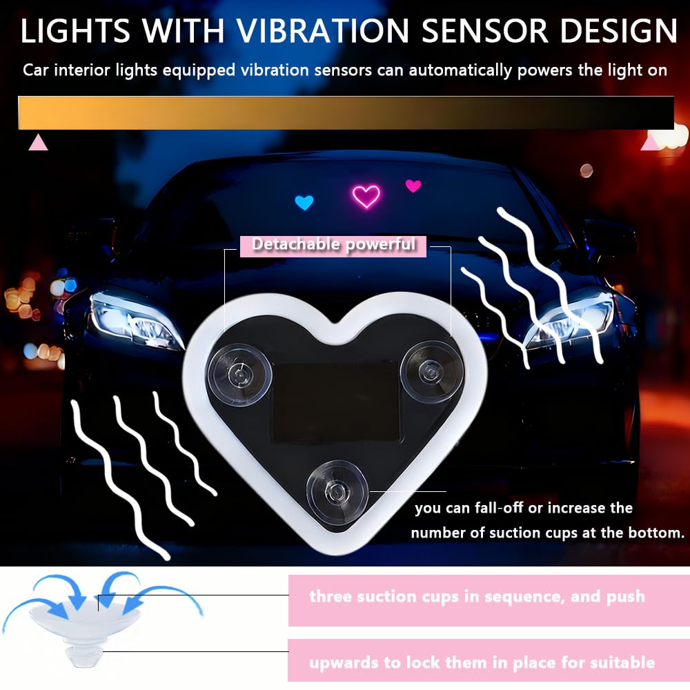 Vigirlc heart light with suction cups for tool-free installation.
