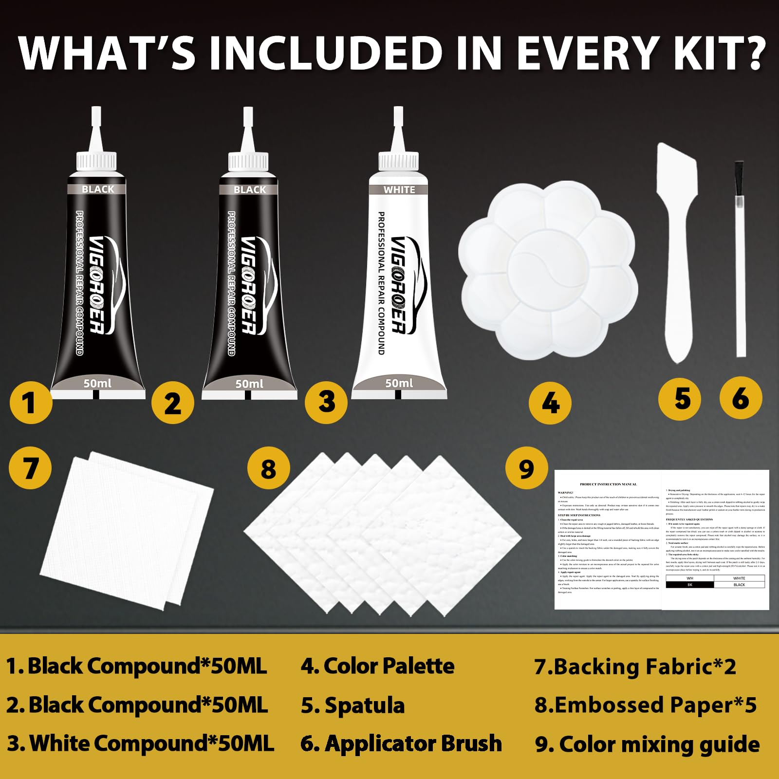 Vigorder color-match for black leather ensures seamless, professional looking repairs.