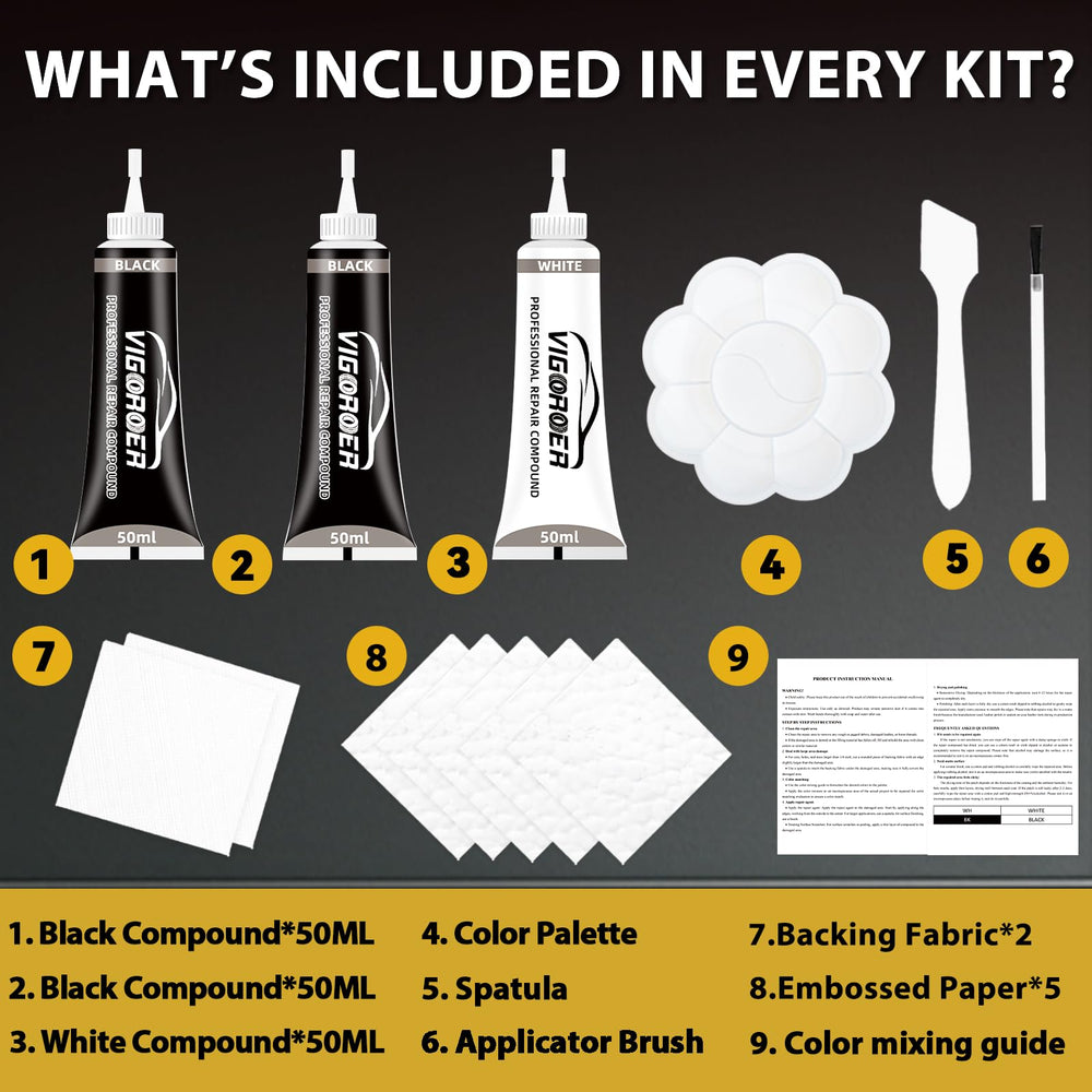 Vigorder color-match for black leather ensures seamless, professional looking repairs.