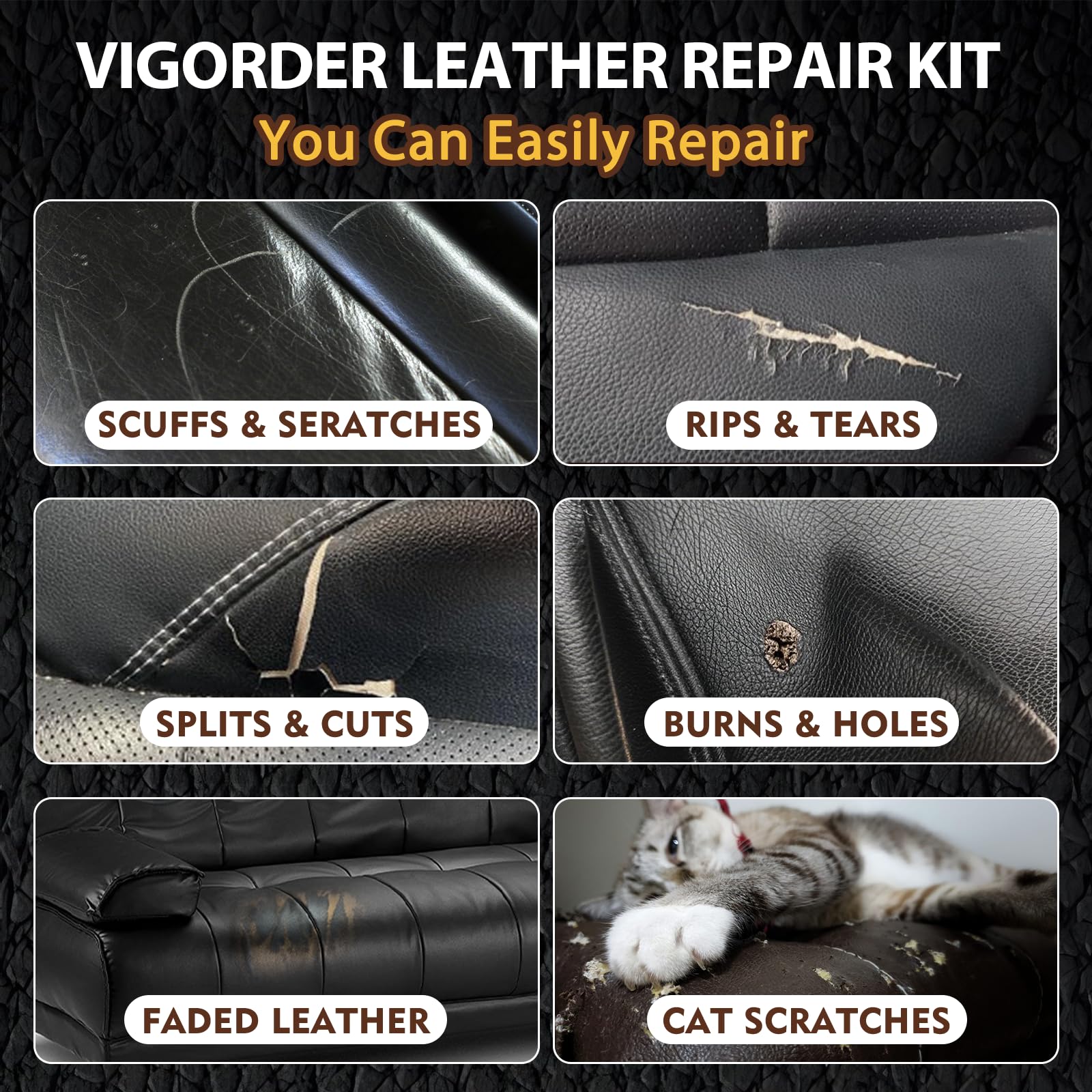 Vigorder leather adhesive tube used to seal scratches and holes in seconds.