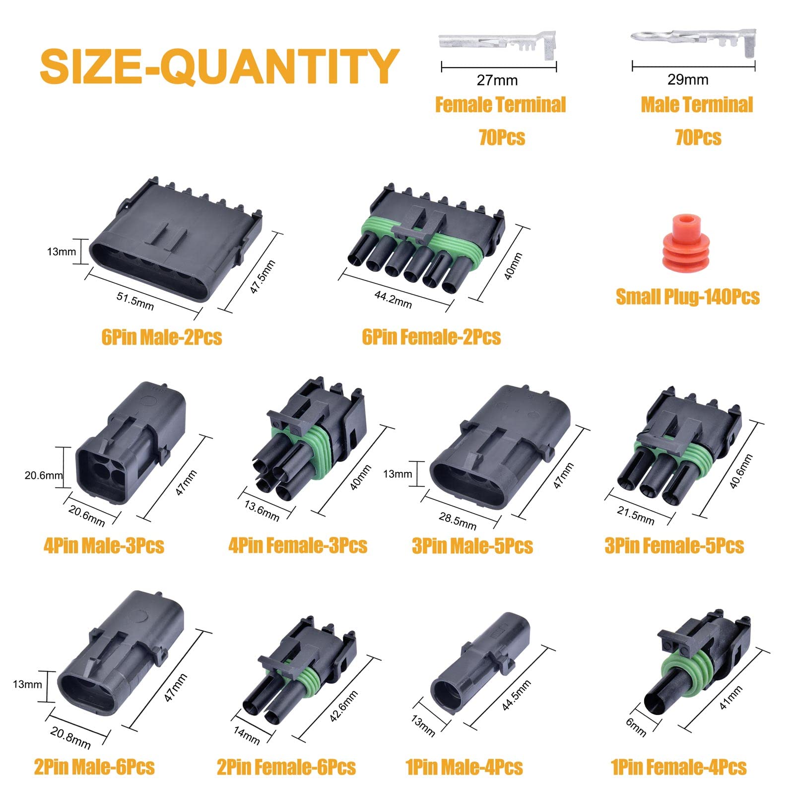 VIGRUE weatherpack connectors with male and female terminals ensure durable waterproof joins