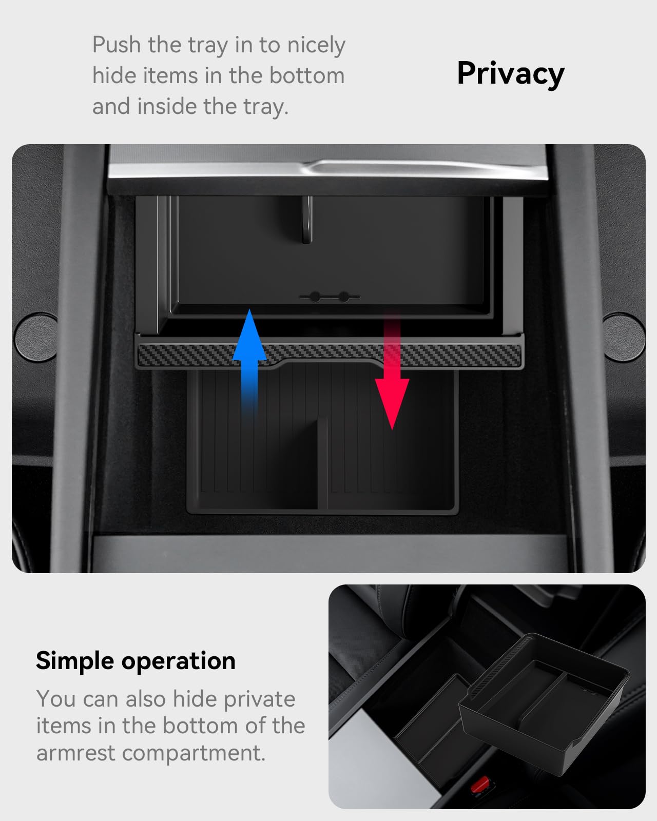 VIHIMAI 4-piece tray set creates a double-layer storage layout for Model Y.