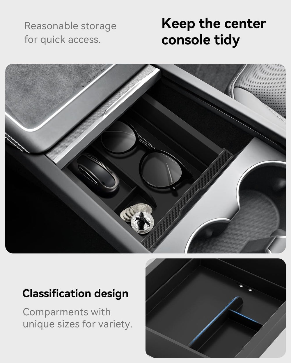 VIHIMAI silicone-lined tray reduces noise and protects items during drives.