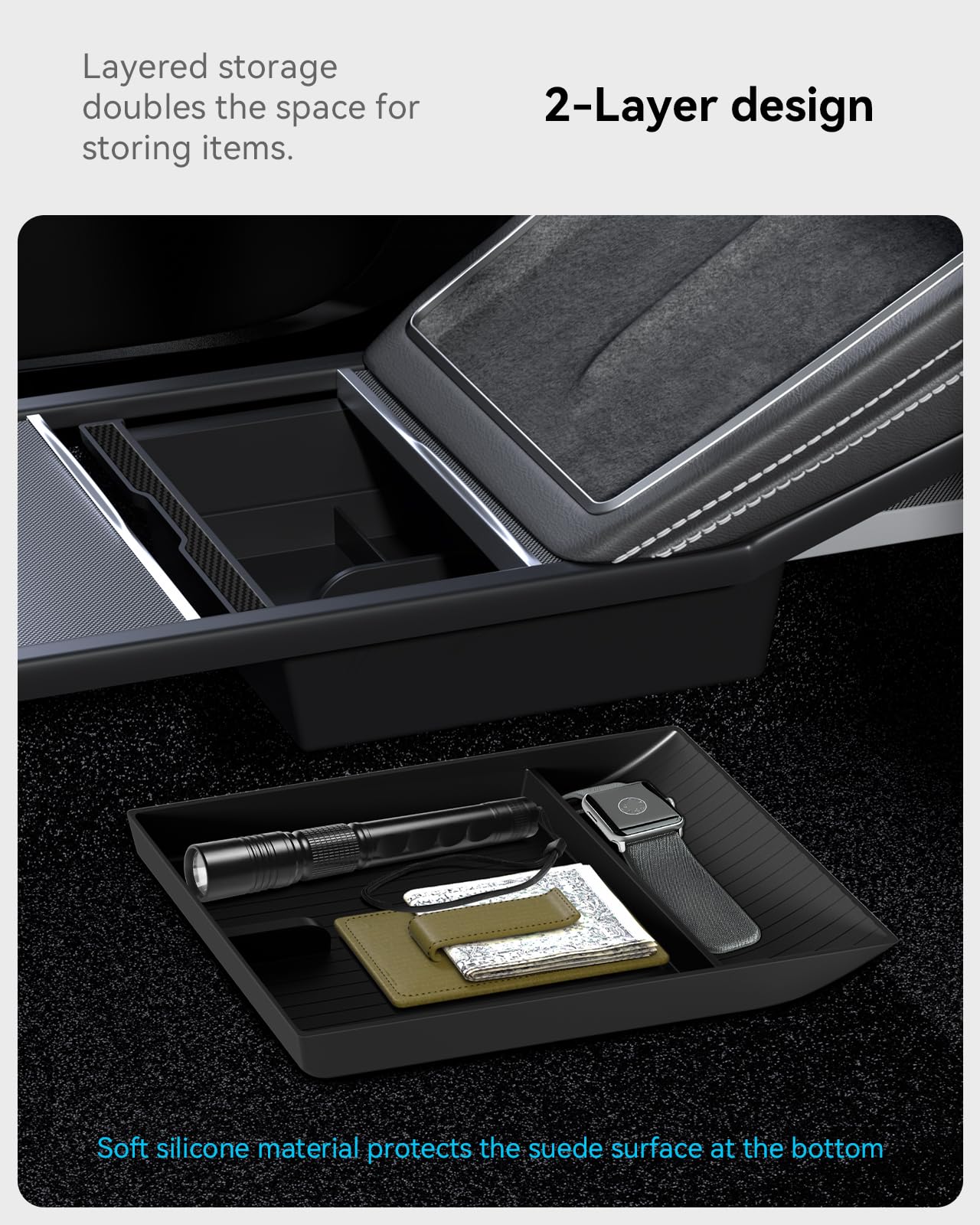 VIHIMAI four-piece tray set maximizes the new Model Y Juniper storage.