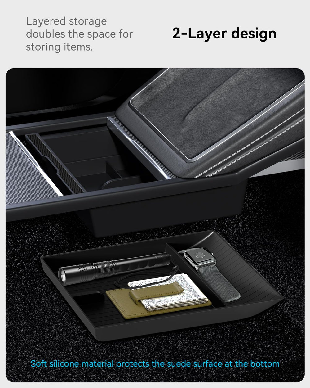 VIHIMAI four-piece tray set maximizes the new Model Y Juniper storage.
