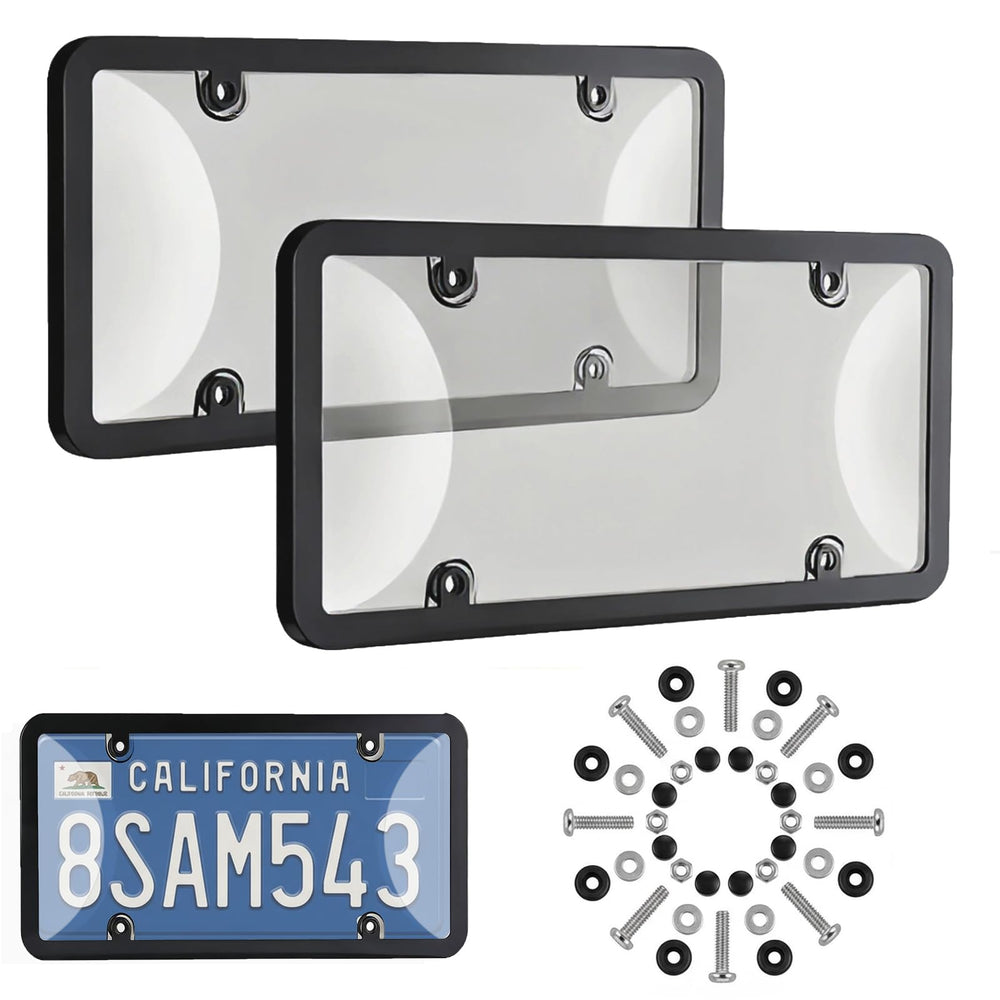 Vikii Store license plate protector front view with tinted anti-glare.