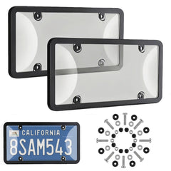 Vikii Store license plate protector front view with tinted anti-glare.