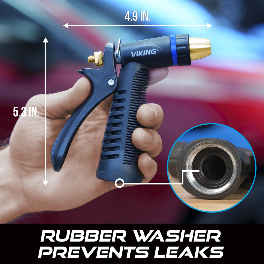 VIKING hose nozzle heavy-duty design delivers durable performance for car washing.