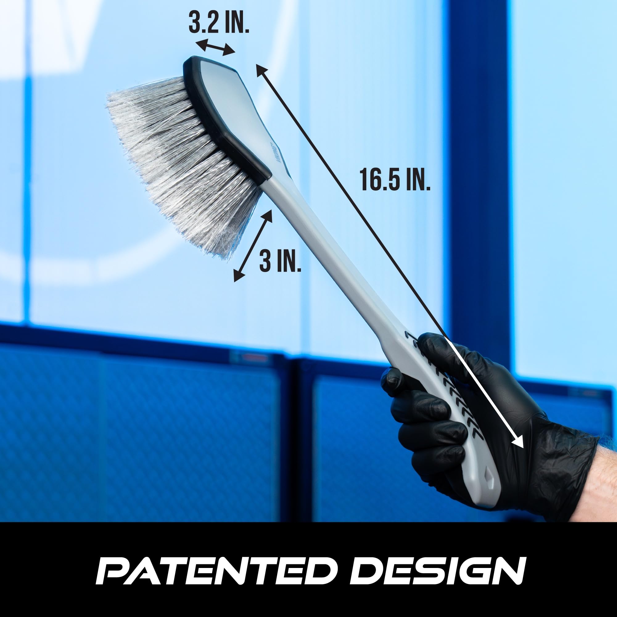 VIKING long-reach brush provides broad coverage for a quick wash.