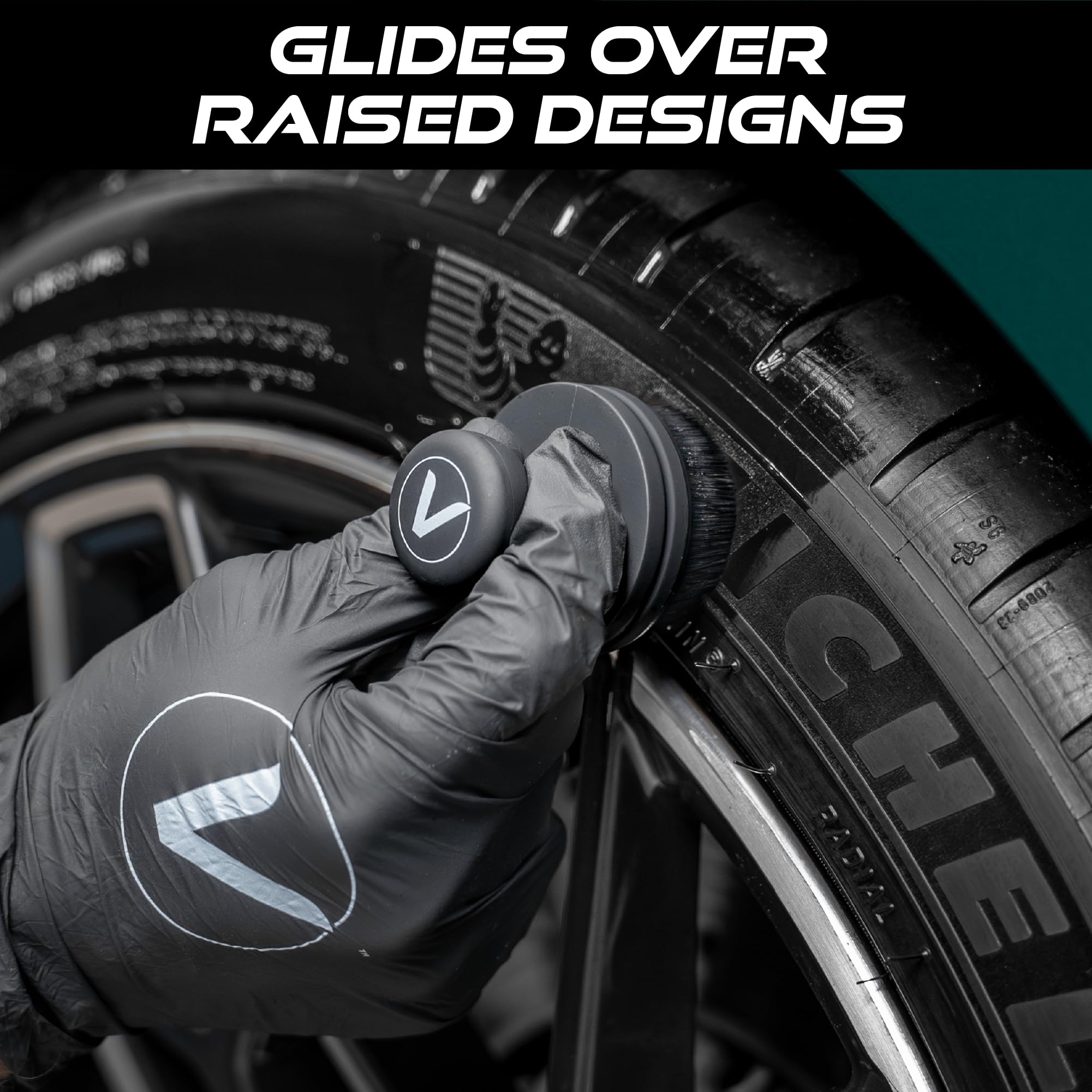 VIKING Tire Shine Applicator Brush with ergonomic handle for comfortable, controlled application.