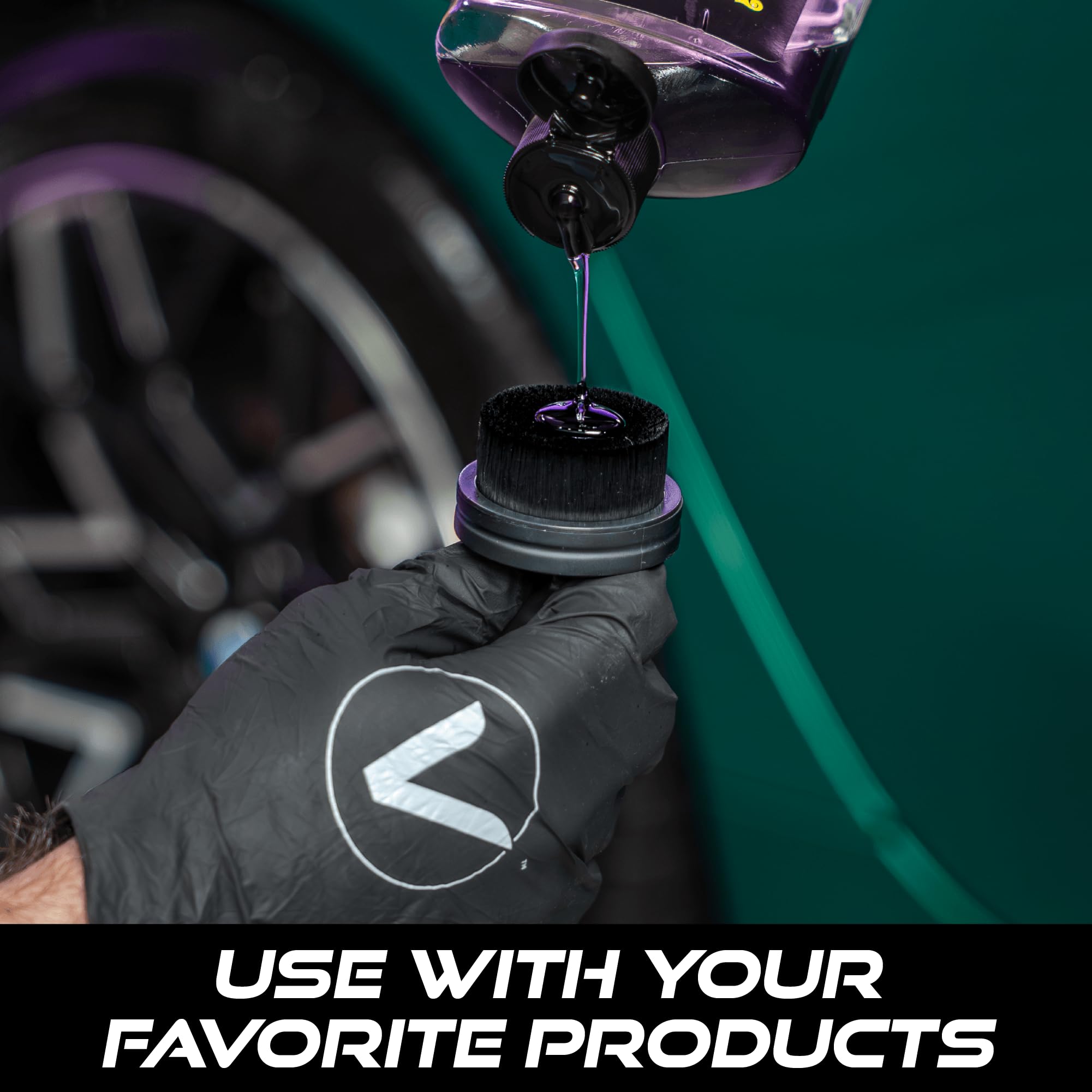 VIKING Tire Shine Storage Stand elevates the brush for quick drying and ready access.