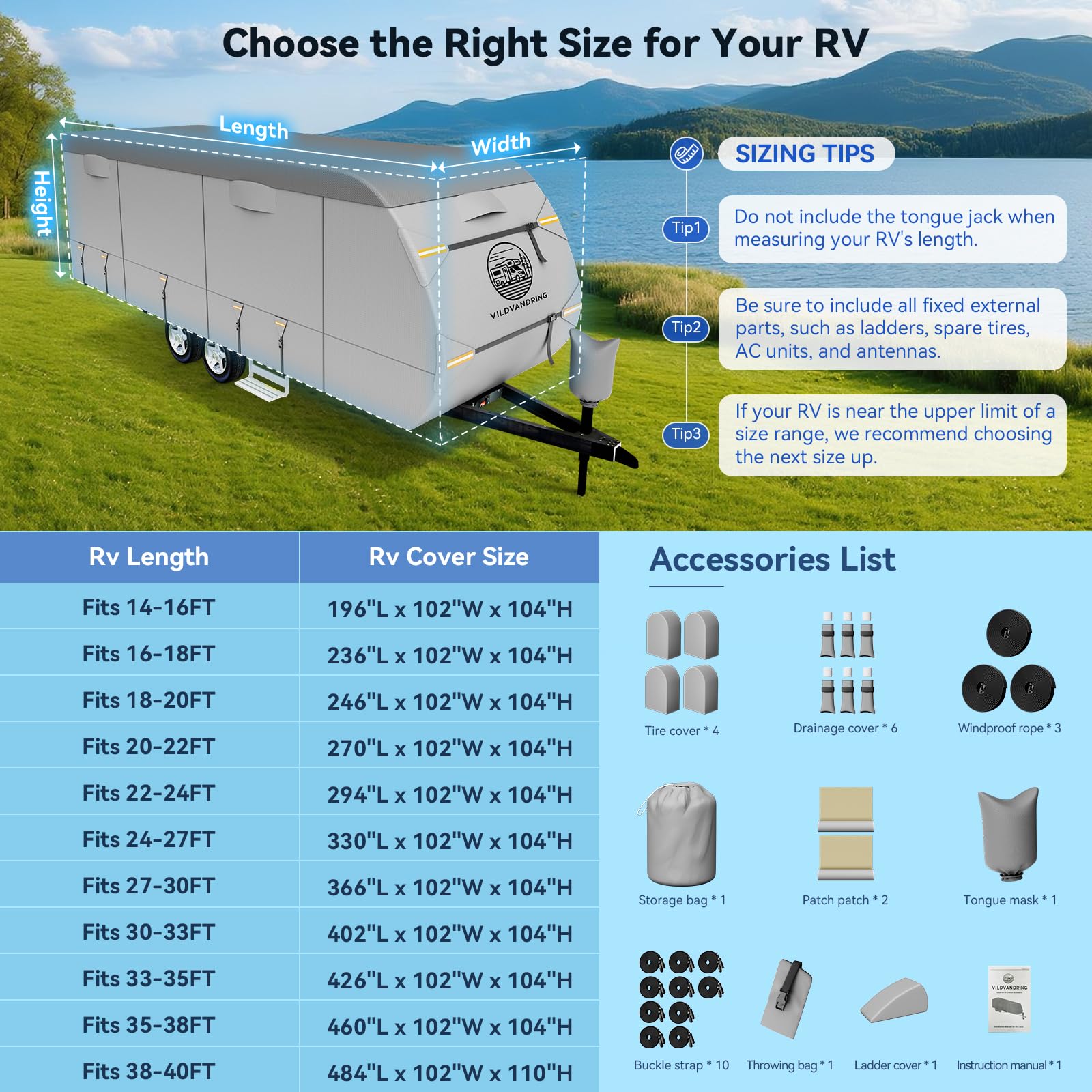 VildVandring tailored fit for 14–40 ft trailers including hitch and rooftop units