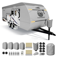 VildVandring 8-layer RV cover shields trailer from sun and rain.