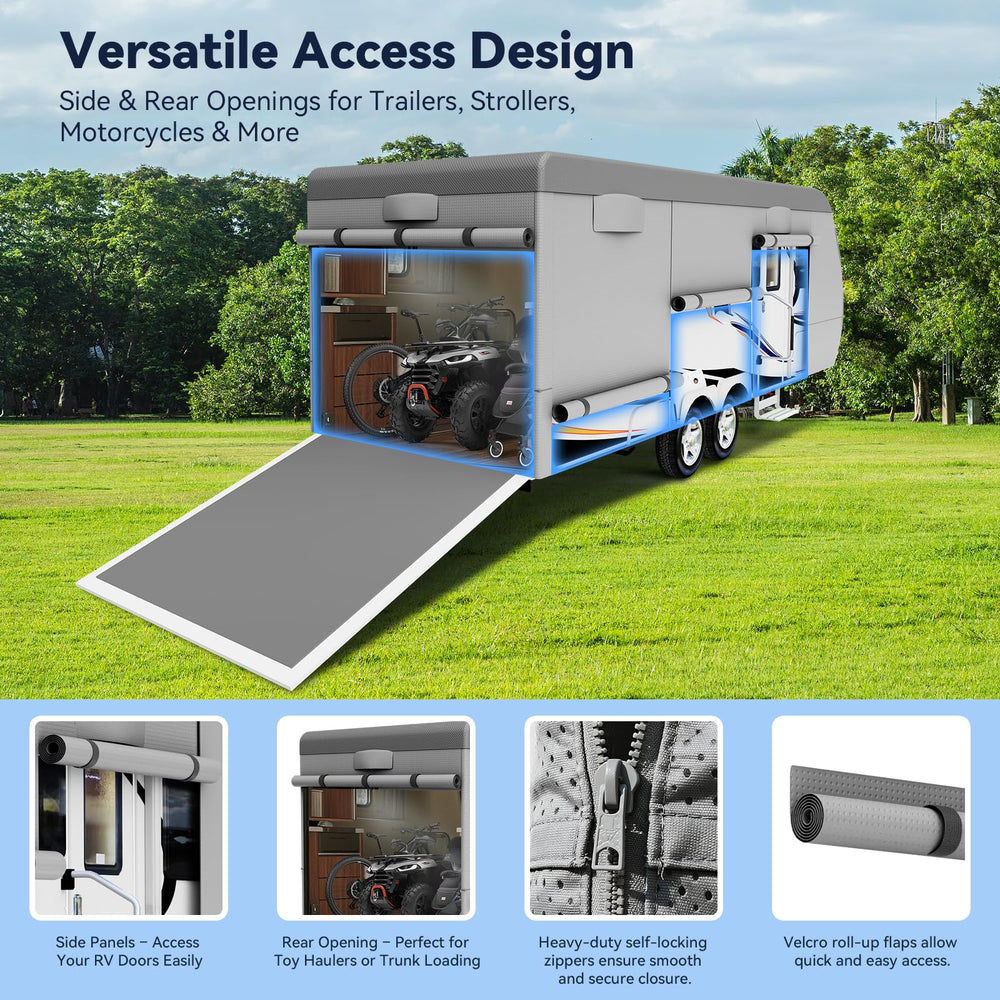 VildVandring travel trailer cover gutter protection keeps debris away from roof edges