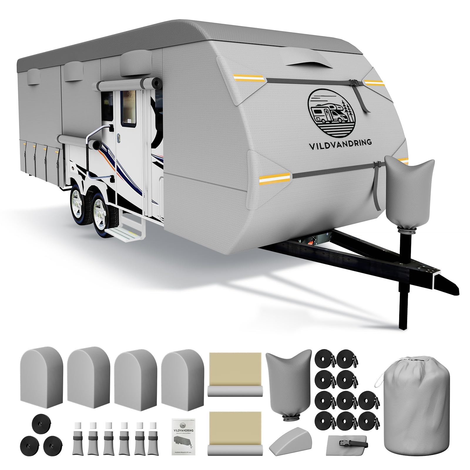 VildVandring travel trailer cover side view protecting exterior from sun and debris