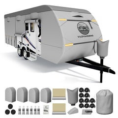 VildVandring travel trailer cover side view protecting exterior from sun and debris