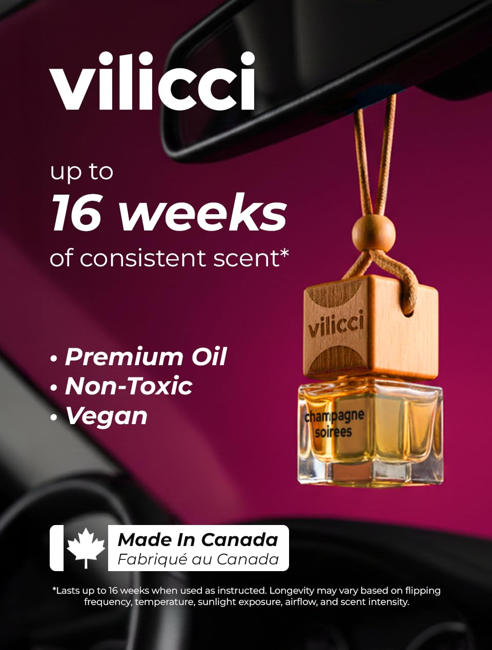 Vilicci car air freshener hanging in car showing convenient scent.