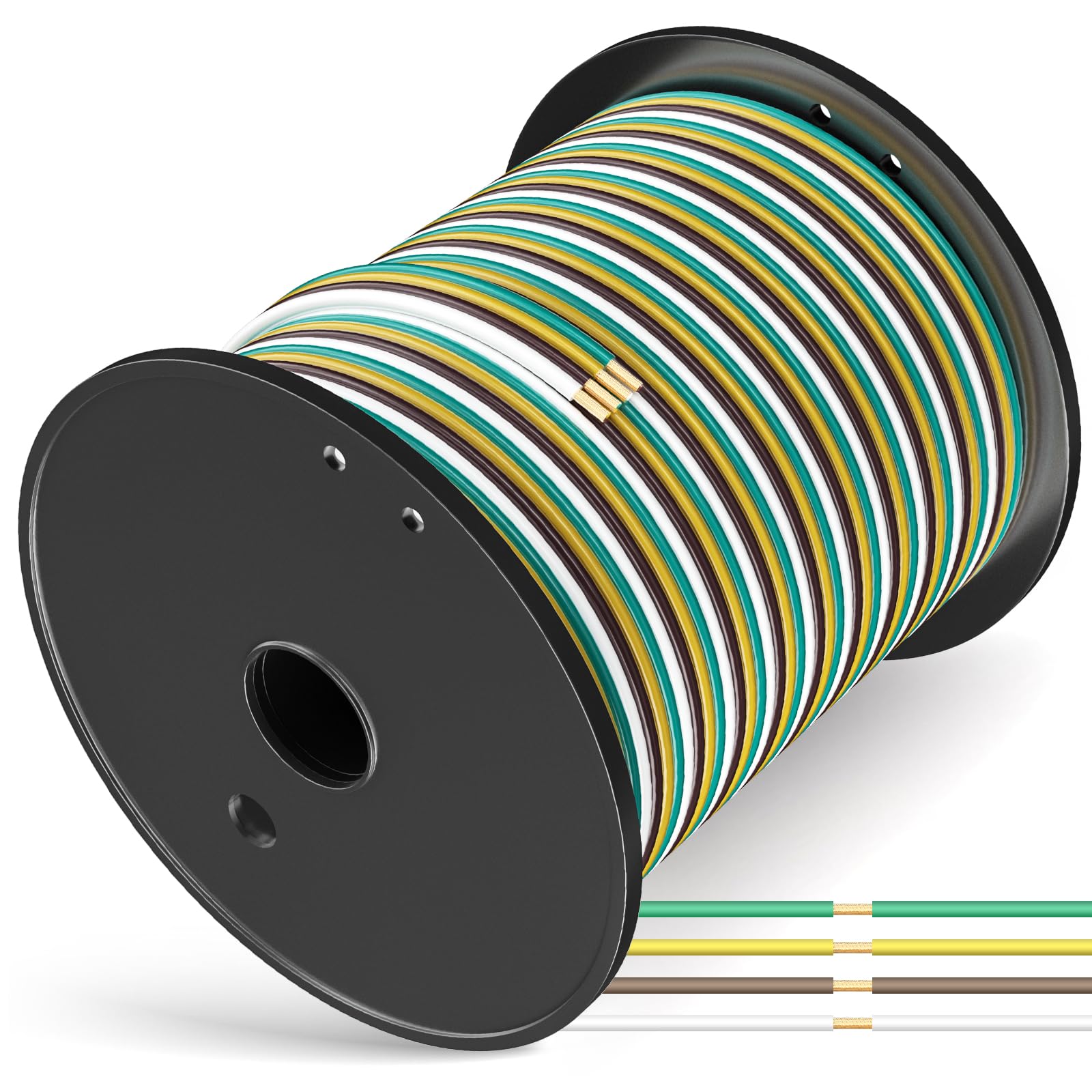 VINAUO 100ft trailer wiring spool with four color coded wires ready for rewiring