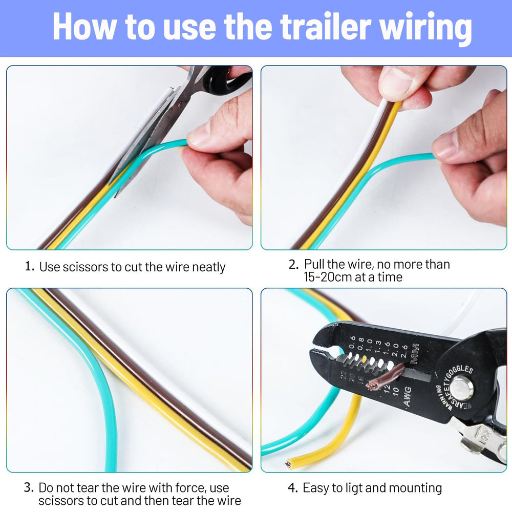 Wiring in use on a boat trailer with color coded VINAUO wires
