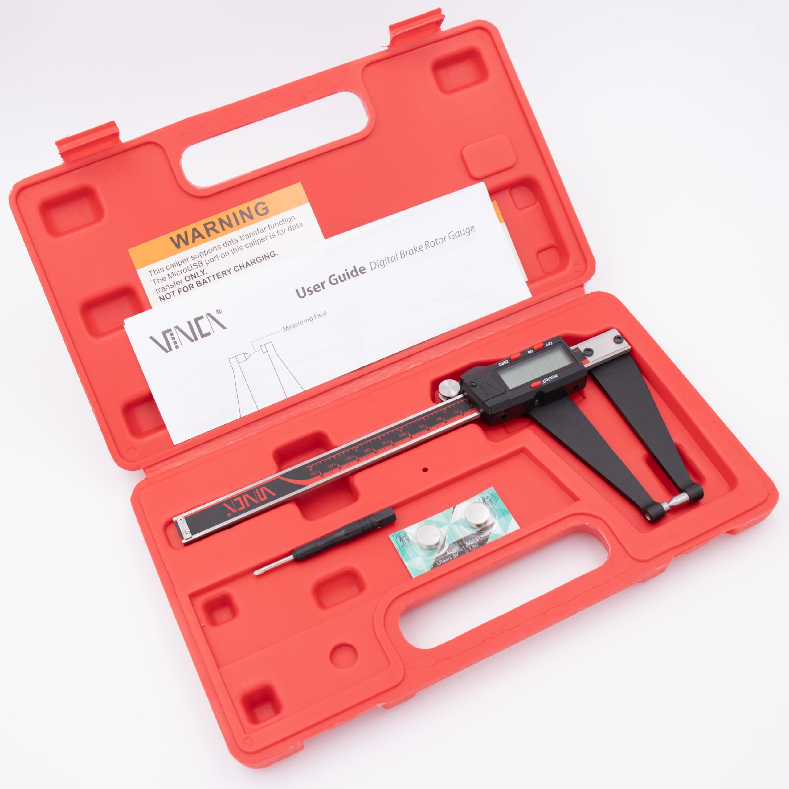 VINCA digital rotor gauge includes an extra battery for extended use.