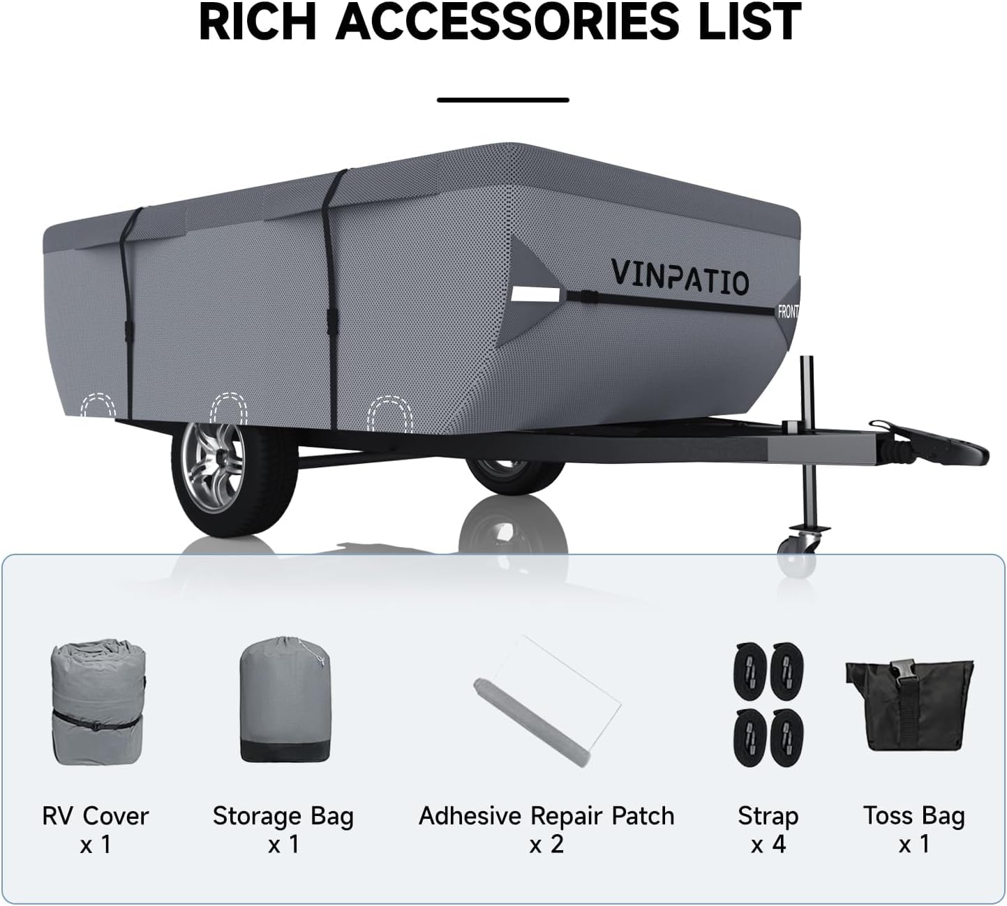 VINPATIO 18-20 ft size fits pop up campers securely.
