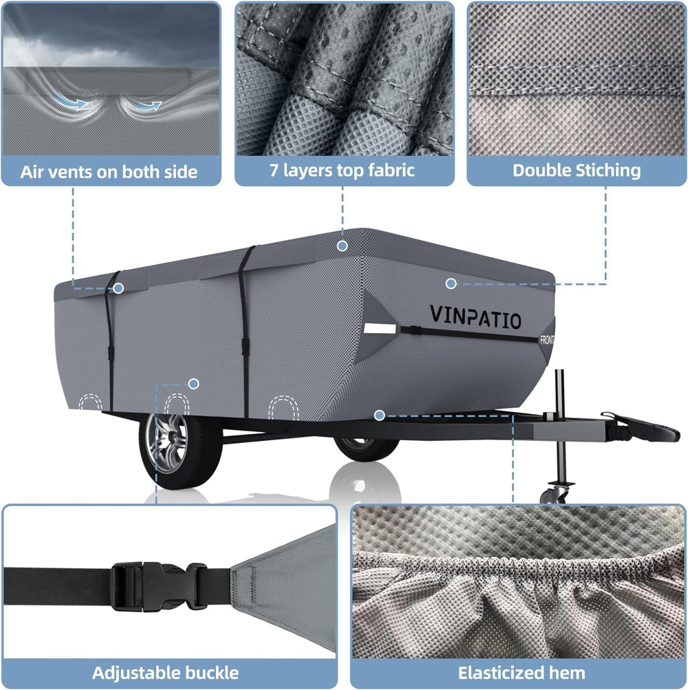 Four air vents on VINPATIO cover reduce wind stress and moisture buildup