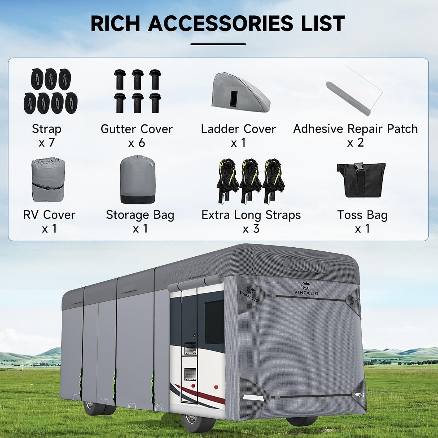 VINPATIO Class A RV cover zip doors offer easy access to the interior.