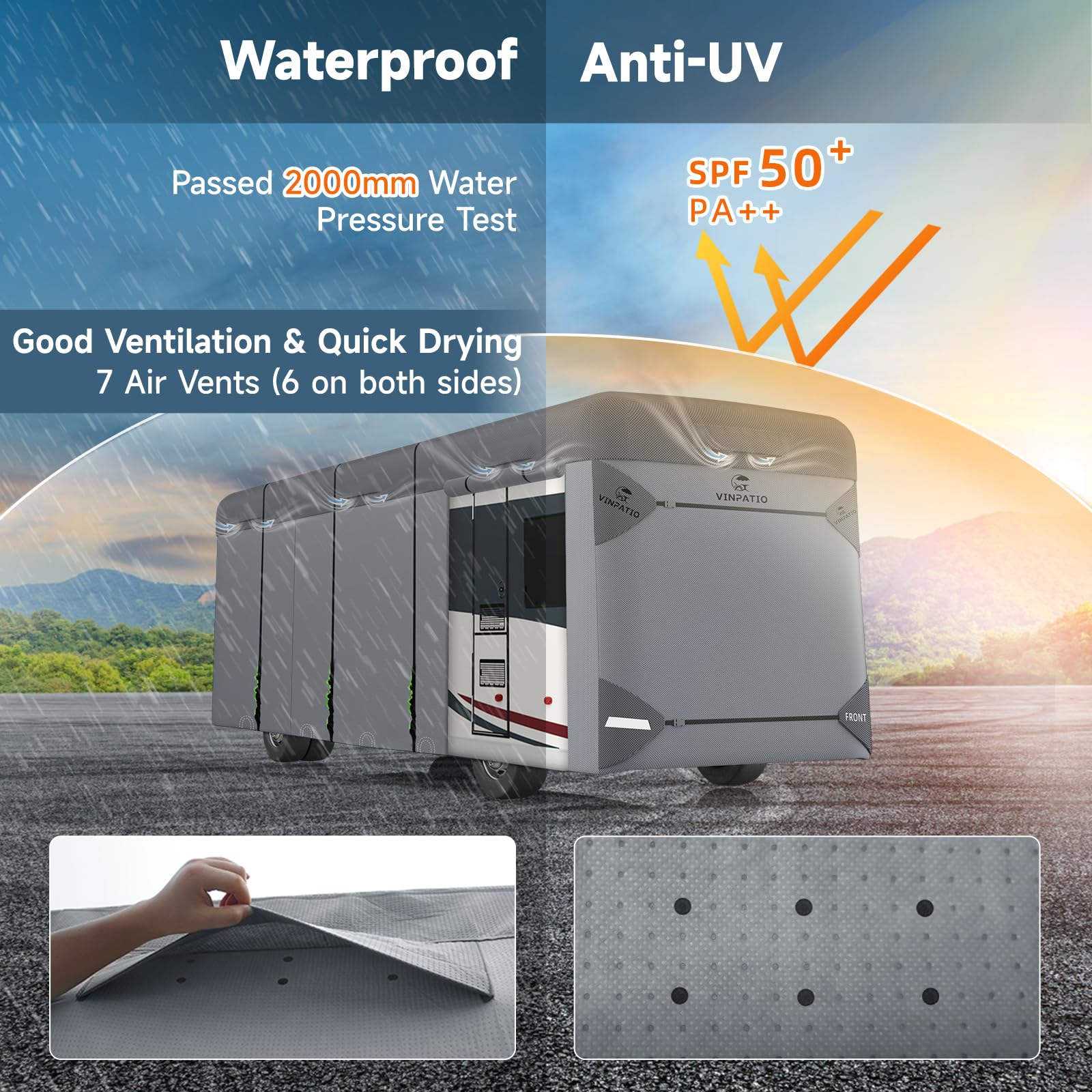 VINPATIO Class A RV Cover rollable doors provide quick interior access
