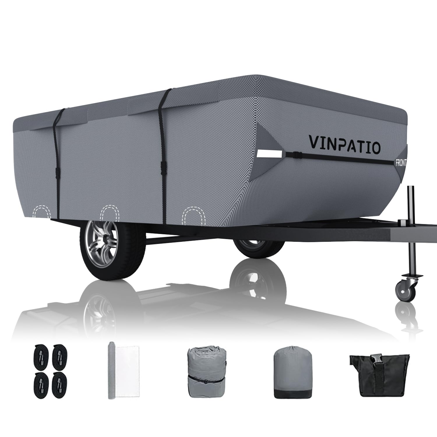 VINPATIO front view pop-up camper cover for 14-16 ft trailers with snug protection.