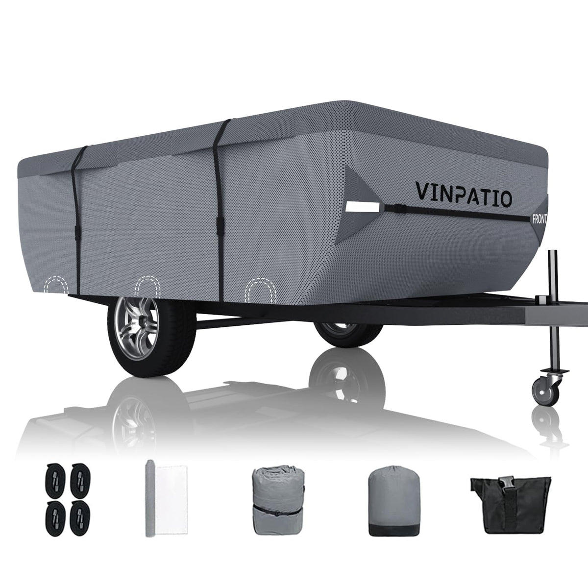 VINPATIO front view pop-up camper cover for 14-16 ft trailers with snug protection.