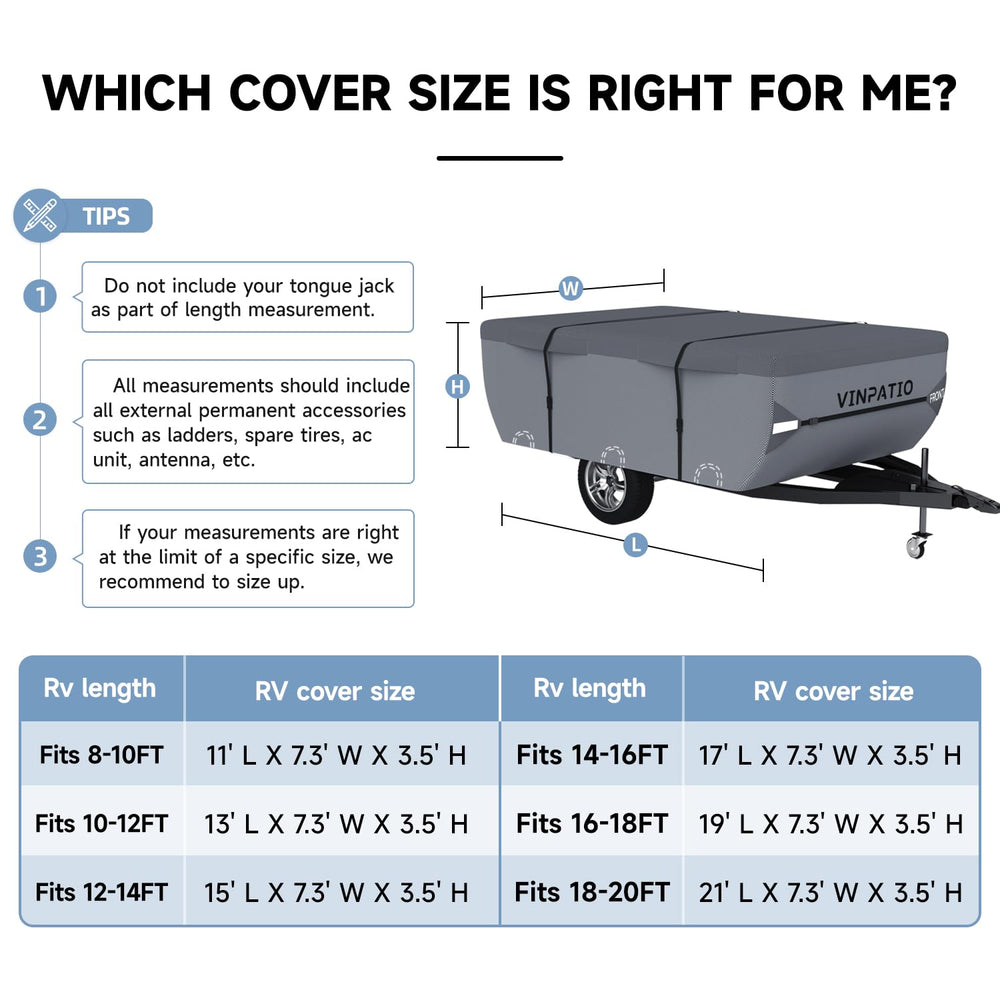 VINPATIO tension panels and buckles provide a snug fit on popup campers.