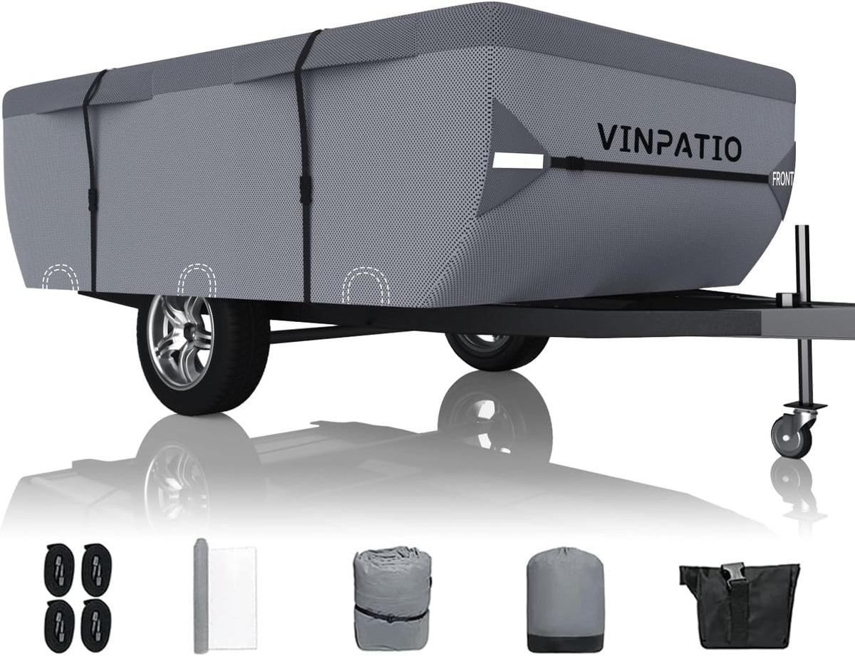 VINPATIO pop up camper cover top view shows 7-layer fabric for durability and sun protection.