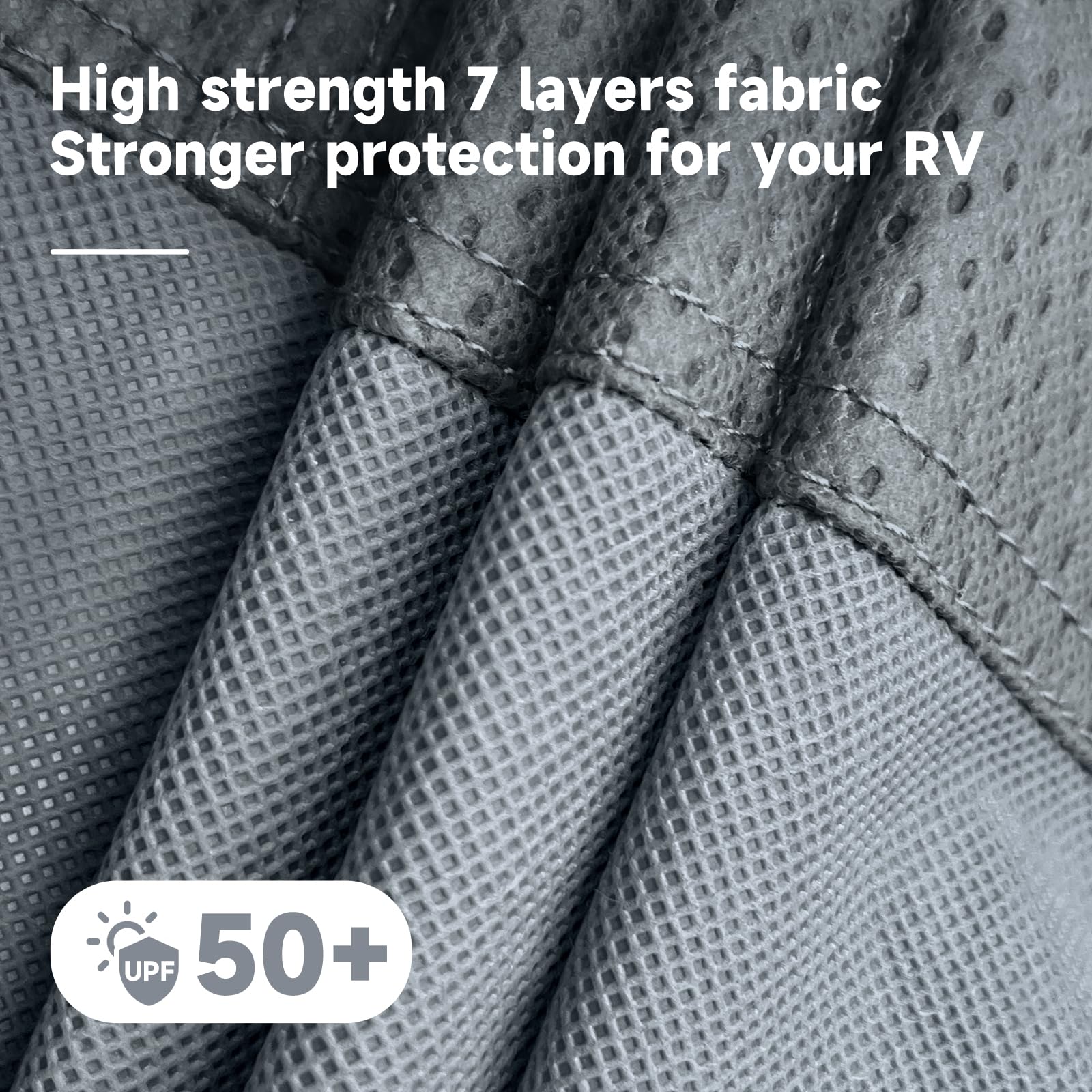 VINPATIO Class A RV Cover reflective front and rear strips aid night visibility.