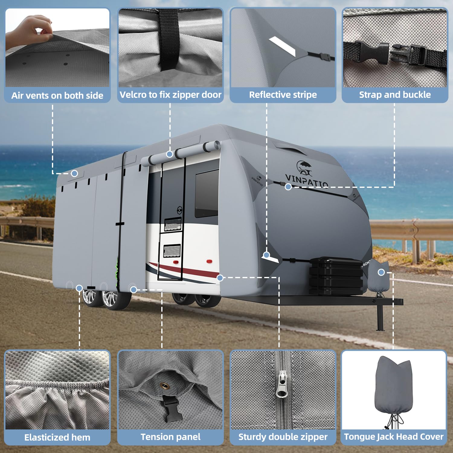 VINPATIO RV Cover tongue jack cover protecting hitch area