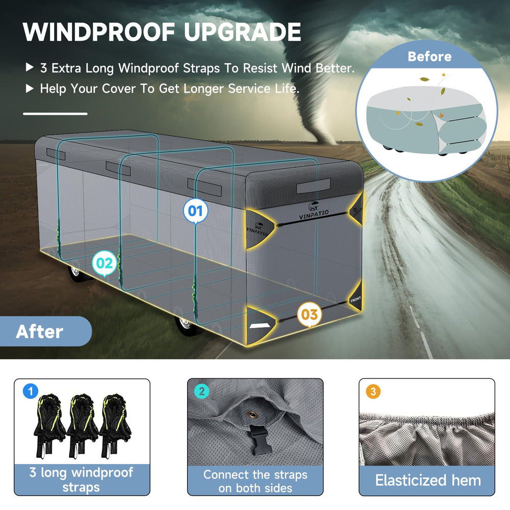 VINPATIO Class A RV Cover vented design speeds drying after rain.