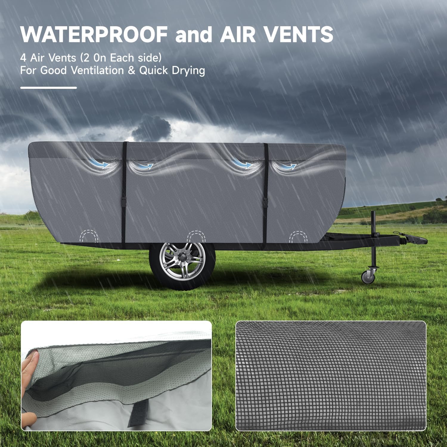 VINPATIO rv cover backside coating with waterproofing up to 2000 Pa for rain protection.