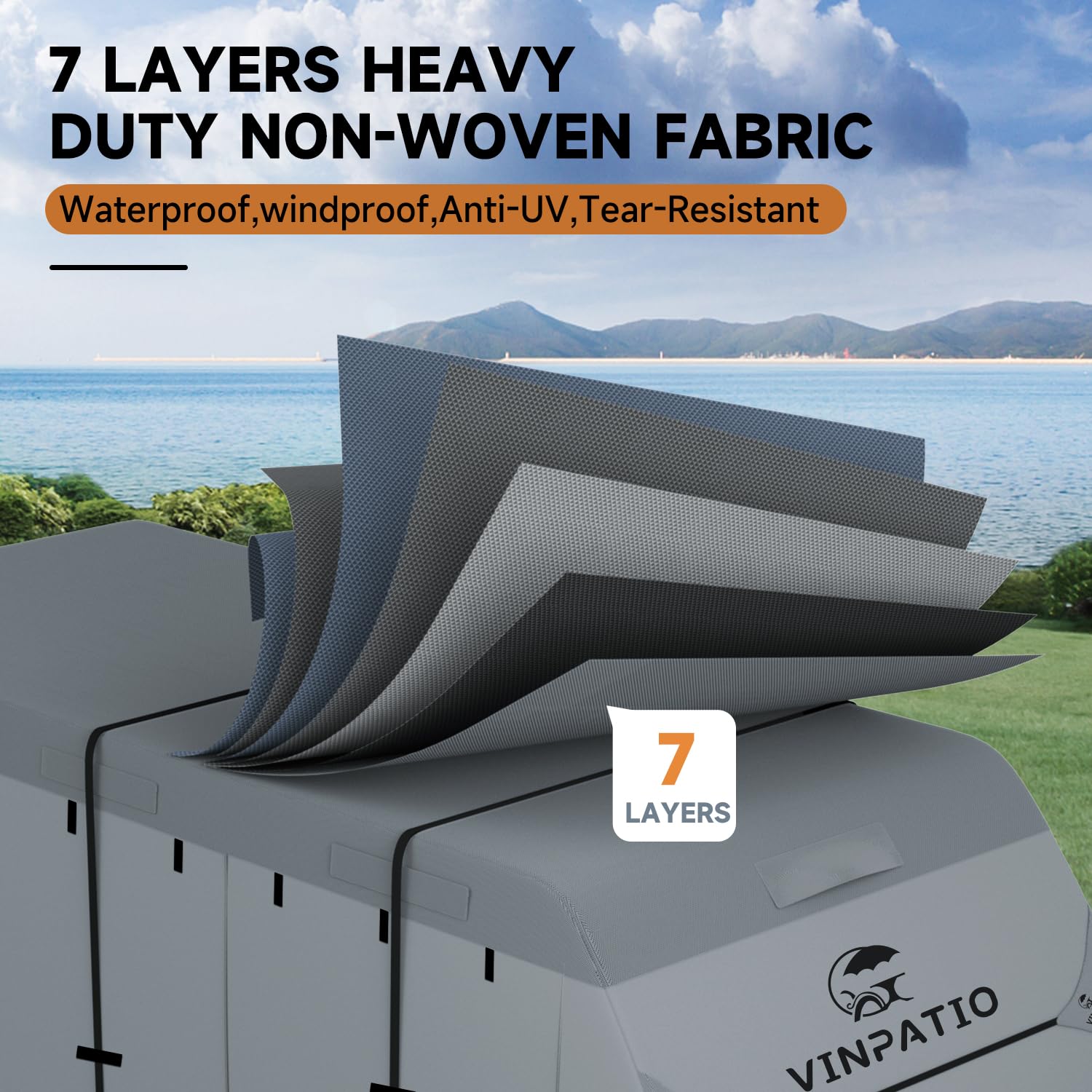 VINPATIO RV cover with waterproof PU coating rated at 2000mm