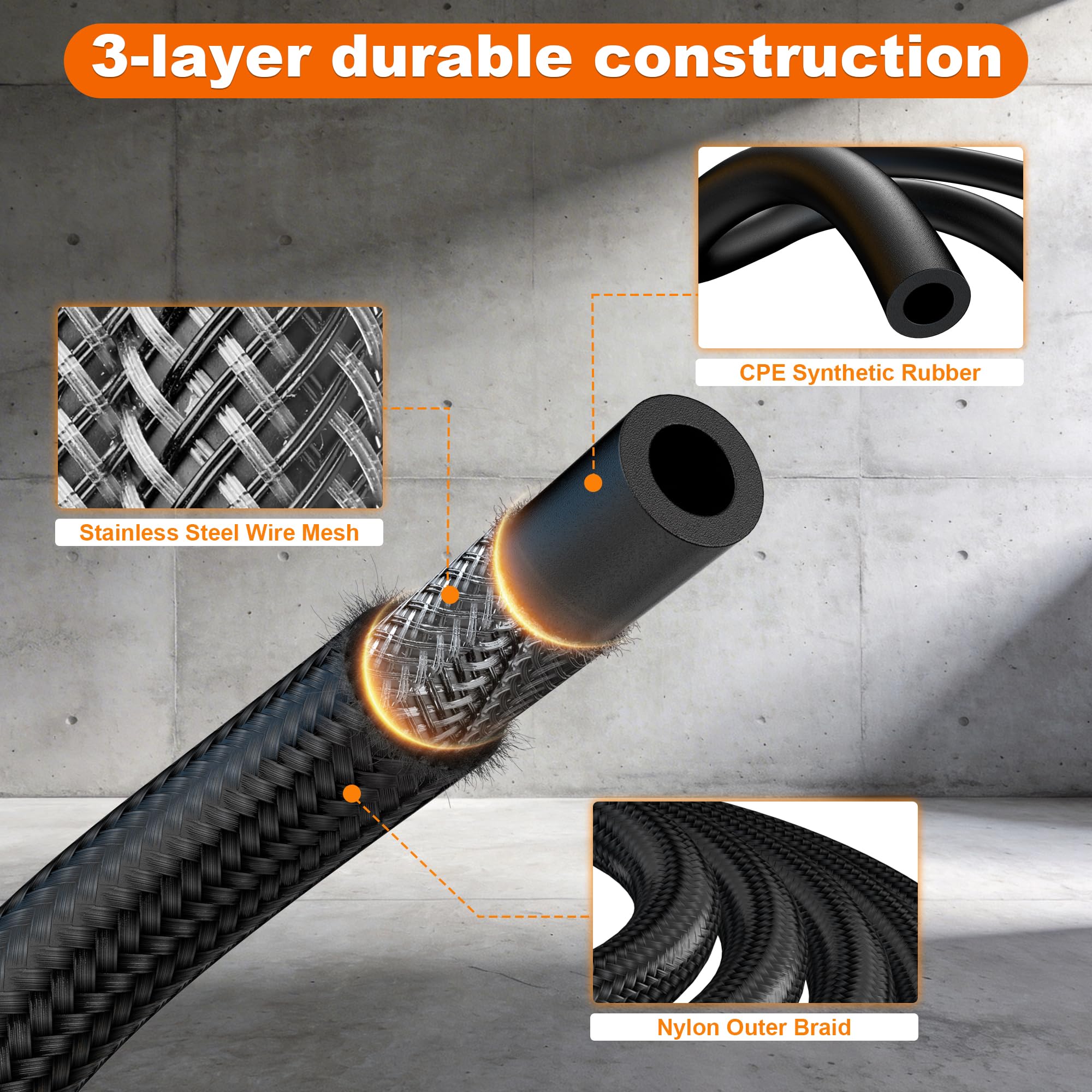 Vintruep fuel line braided texture highlights rugged reinforcement and kink resistance.