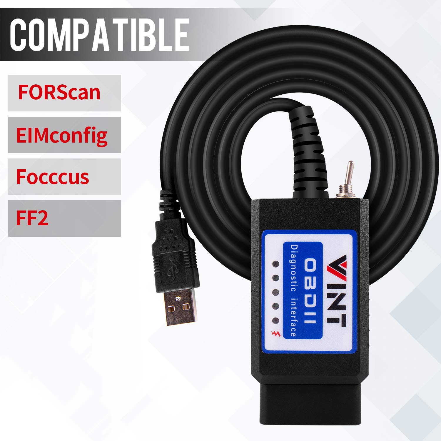 Toggle view showing MS-CAN and HS-CAN switch on the VINTscan TT55502 for Ford.