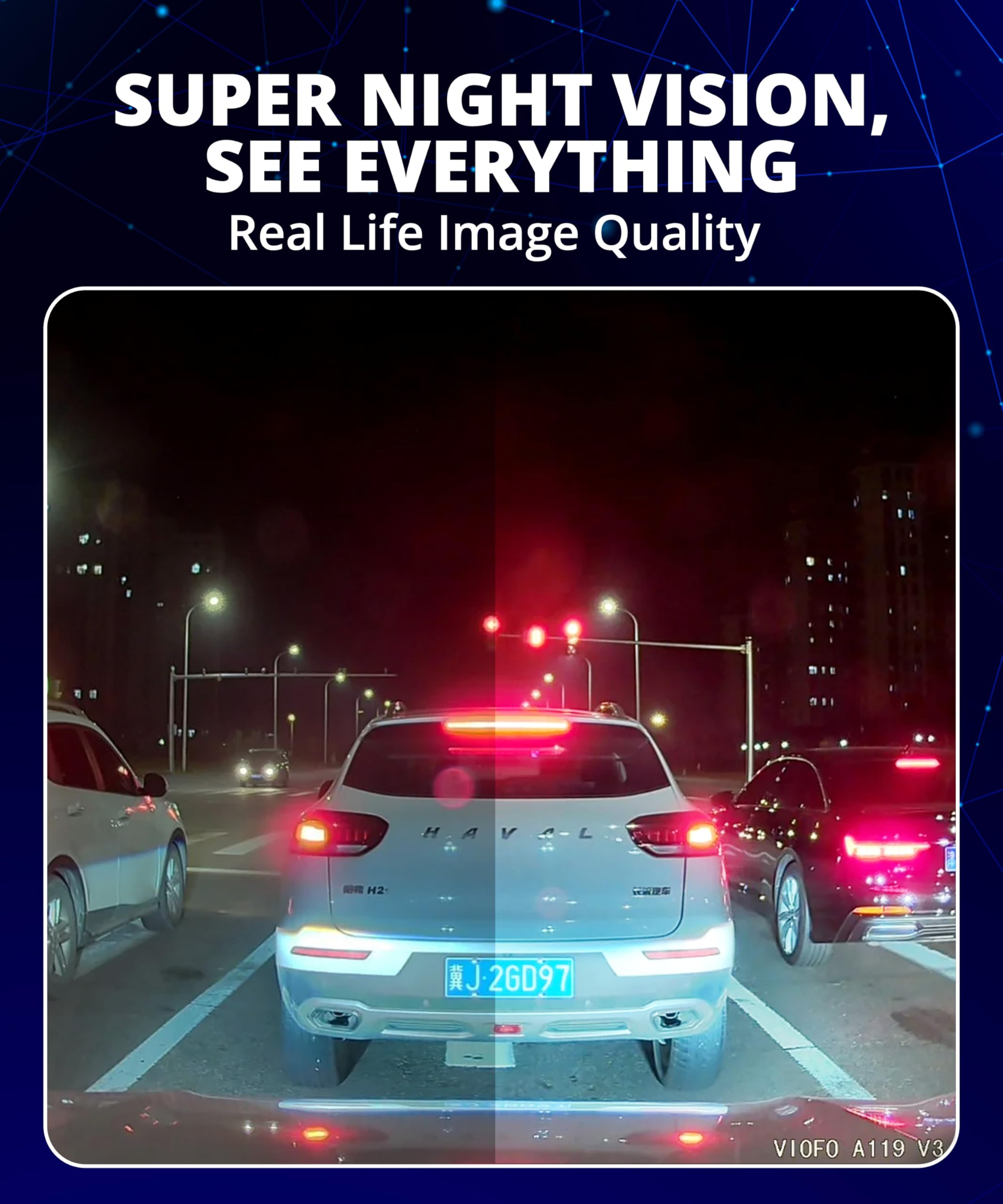 VIOFO night vision sample image showing enhanced license plate legibility