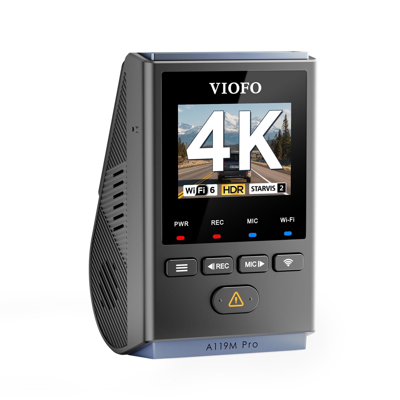 VIOFO A119M Pro front view showing compact design and unobtrusive mount benefit
