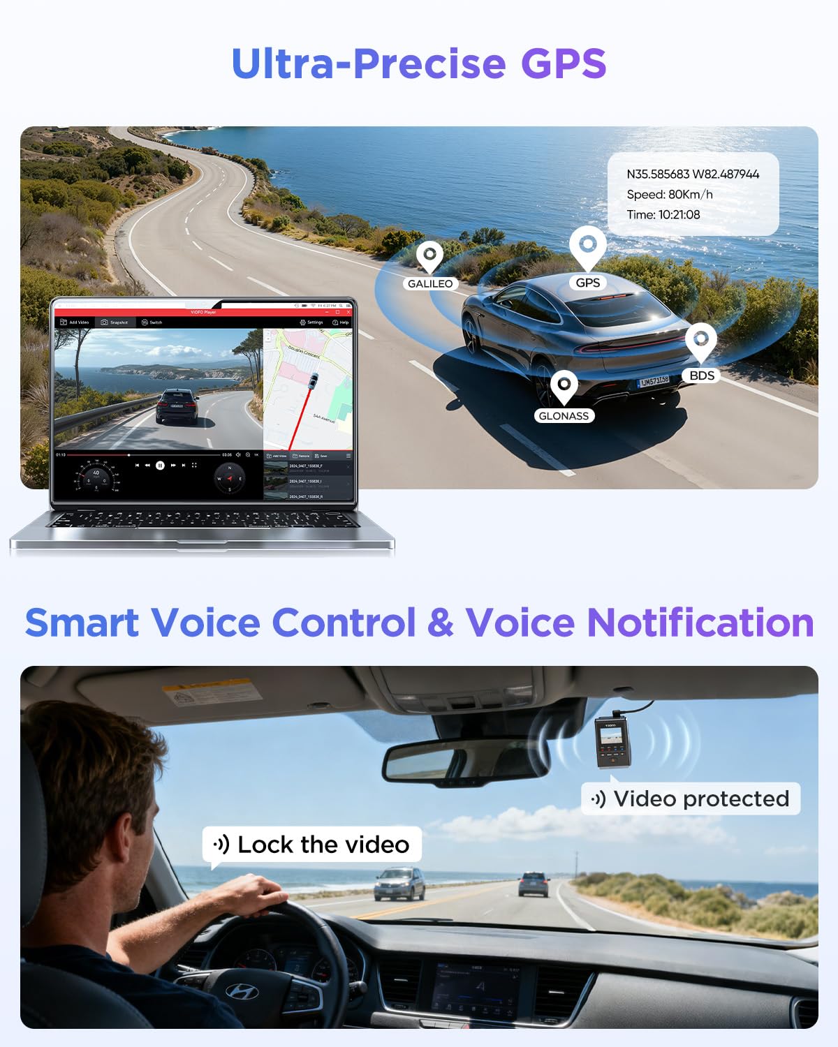 VIOFO A119M Pro parking mode indicator light illustrating 24/7 monitoring readiness