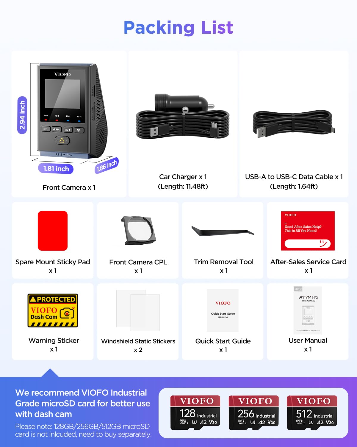 VIOFO A119M Pro beside a sunglasses case for size comparison and low‑profile benefit