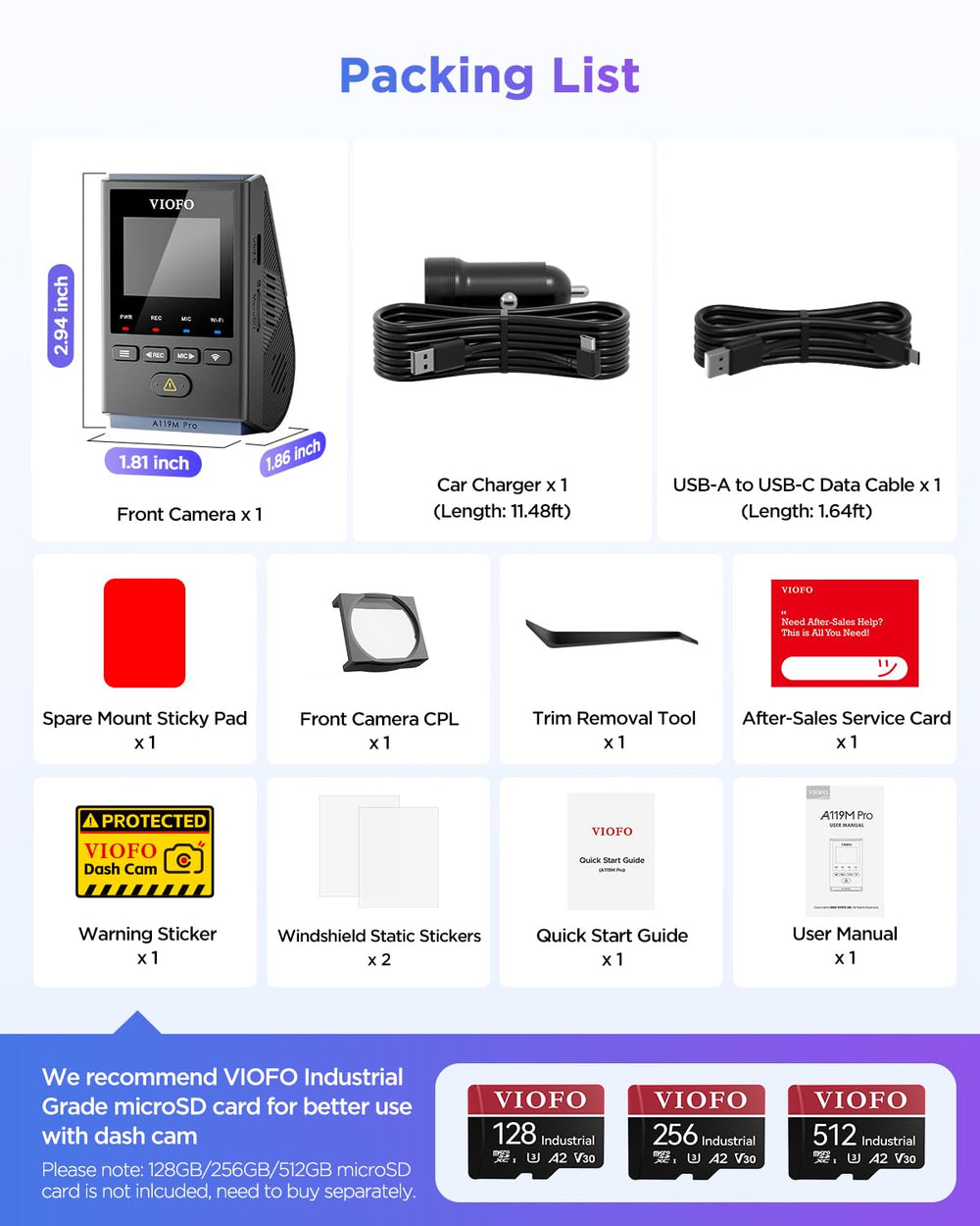 VIOFO A119M Pro beside a sunglasses case for size comparison and low‑profile benefit